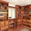 Study bookcases and writing desk, cherry and quilted maple.