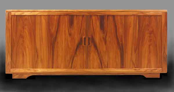 Mid-Century Koa Credenza with bookmatched tambour front.