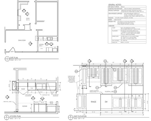 Shop drawings for cherry and figured maple kitchen.