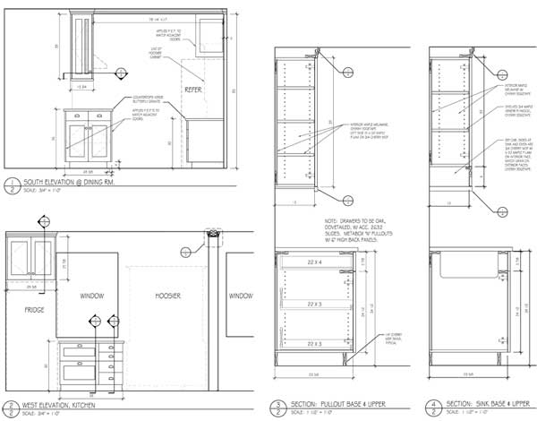 Cherry and figured maple kitchen drawings, page 2.