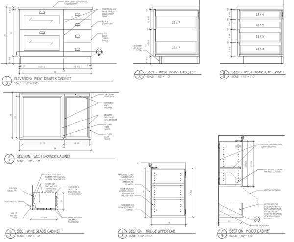 Cherry and figured maple kitchen drawings, page 3.