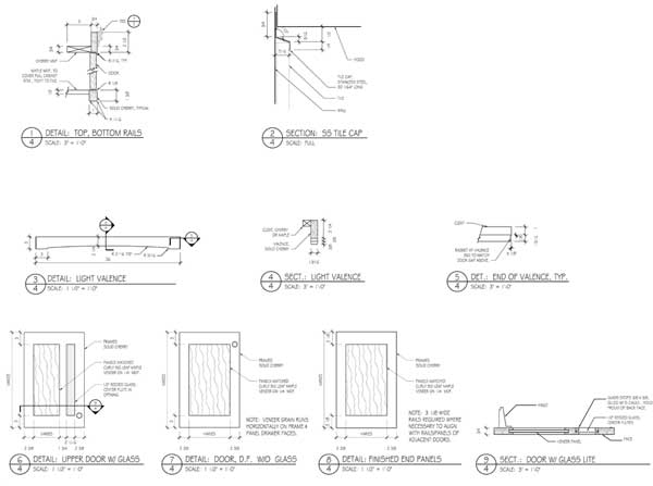 Cherry and figured maple kitchen drawings, page 4.