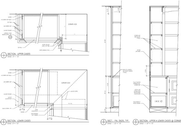 Study bookcase drawings - sections.